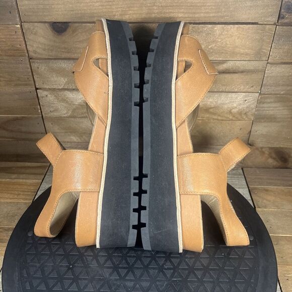 Eileen Fisher Platform Sandals Womens Sz 8 Tan Leather Ankle Strap Hook & Loop - Picture 8 of 10